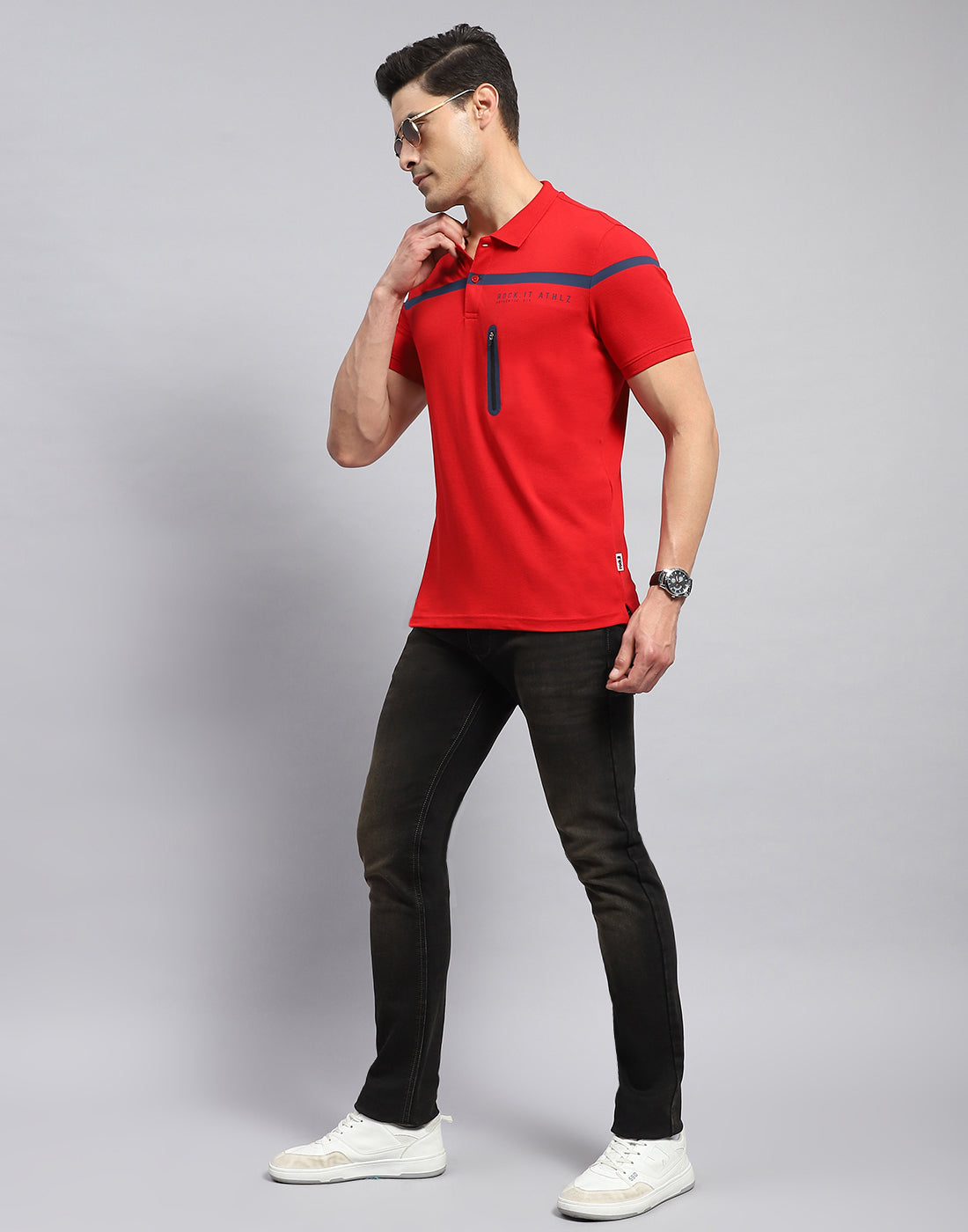 Rock.it Men Red Solid Collar Half Sleeve T-Shirt