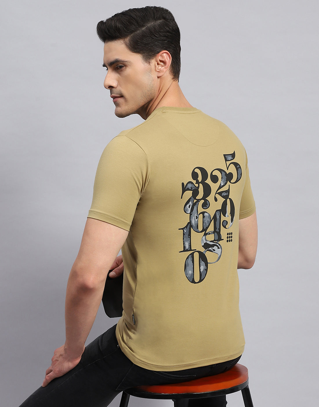 Rock.it Men Khaki Printed Round Neck Half Sleeve T-Shirt