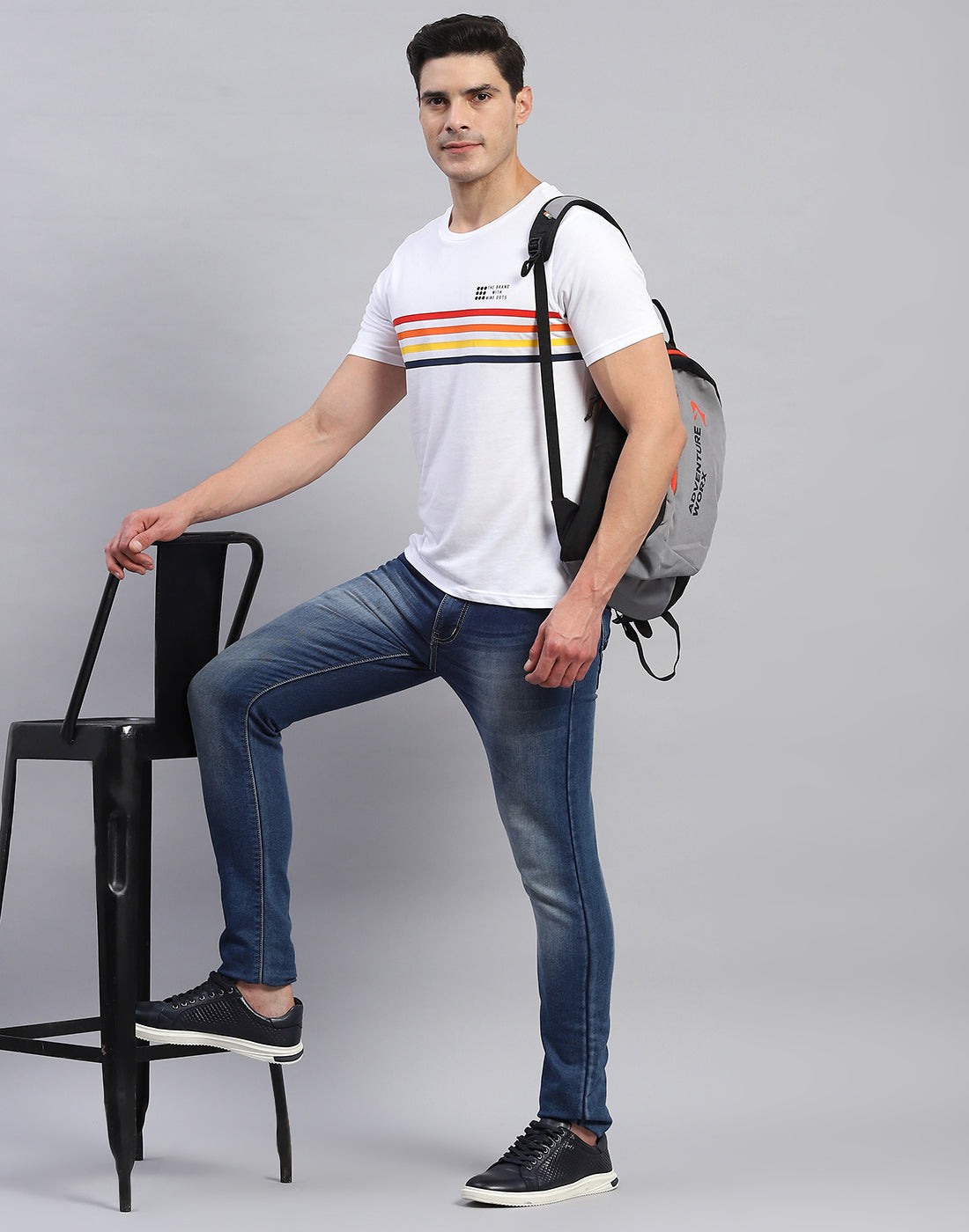 Rock.it Men White Stripe Round Neck Half Sleeve T-Shirt