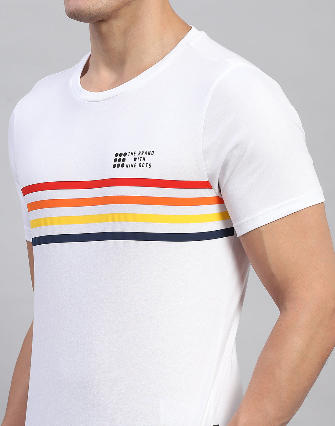 Rock.it Men White Stripe Round Neck Half Sleeve T-Shirt