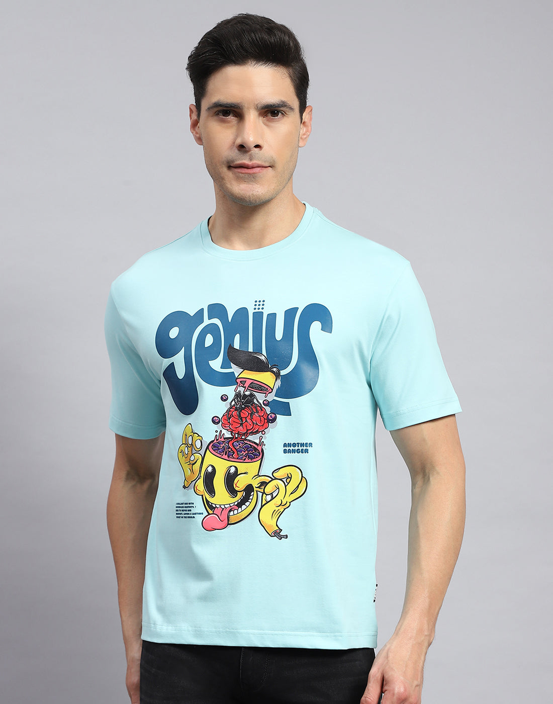 Rock.it Men Turquoise Blue Printed Round Neck Half Sleeve T-Shirt