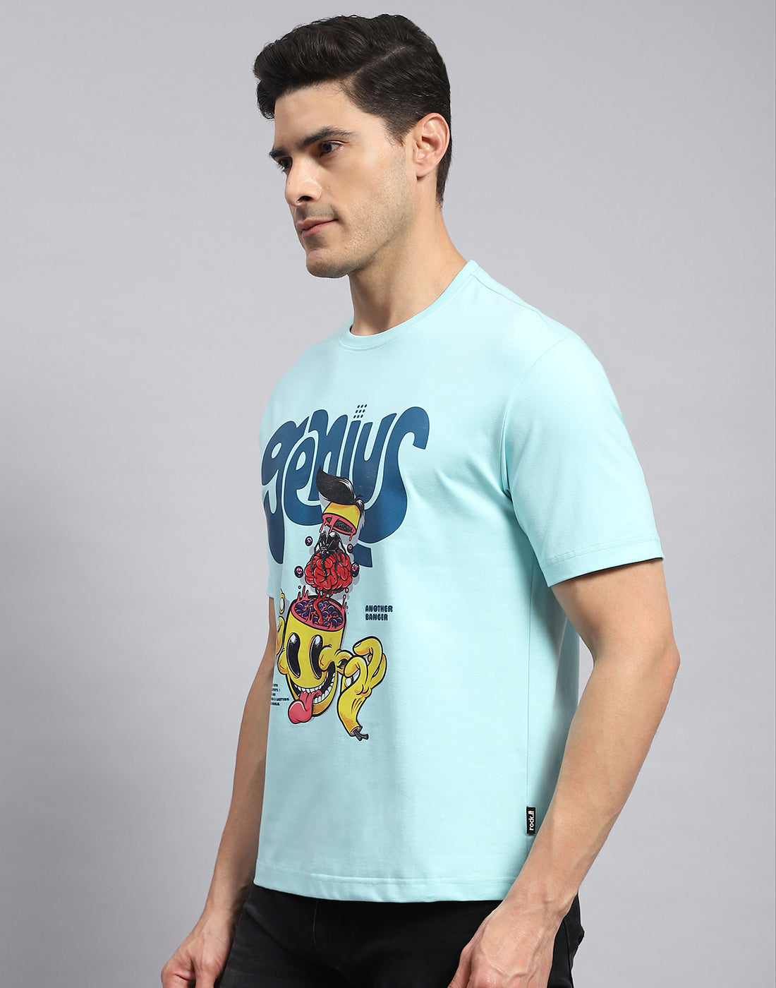 Rock.it Men Turquoise Blue Printed Round Neck Half Sleeve T-Shirt