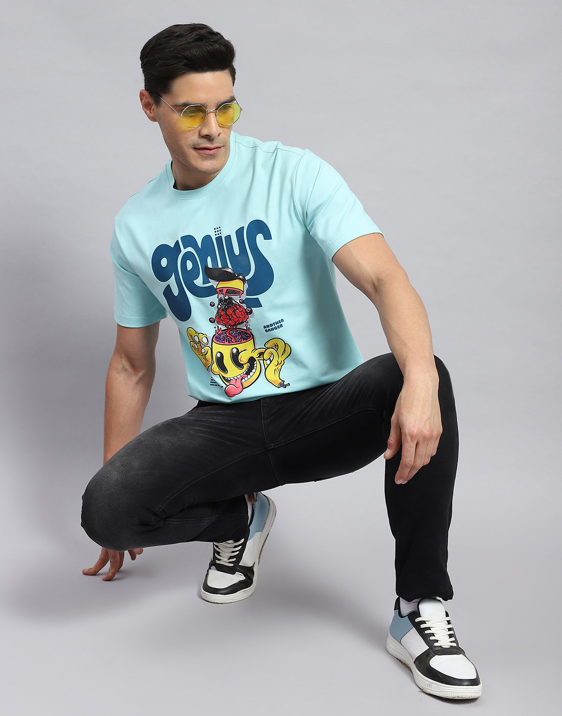 Rock.it Men Turquoise Blue Printed Round Neck Half Sleeve T-Shirt