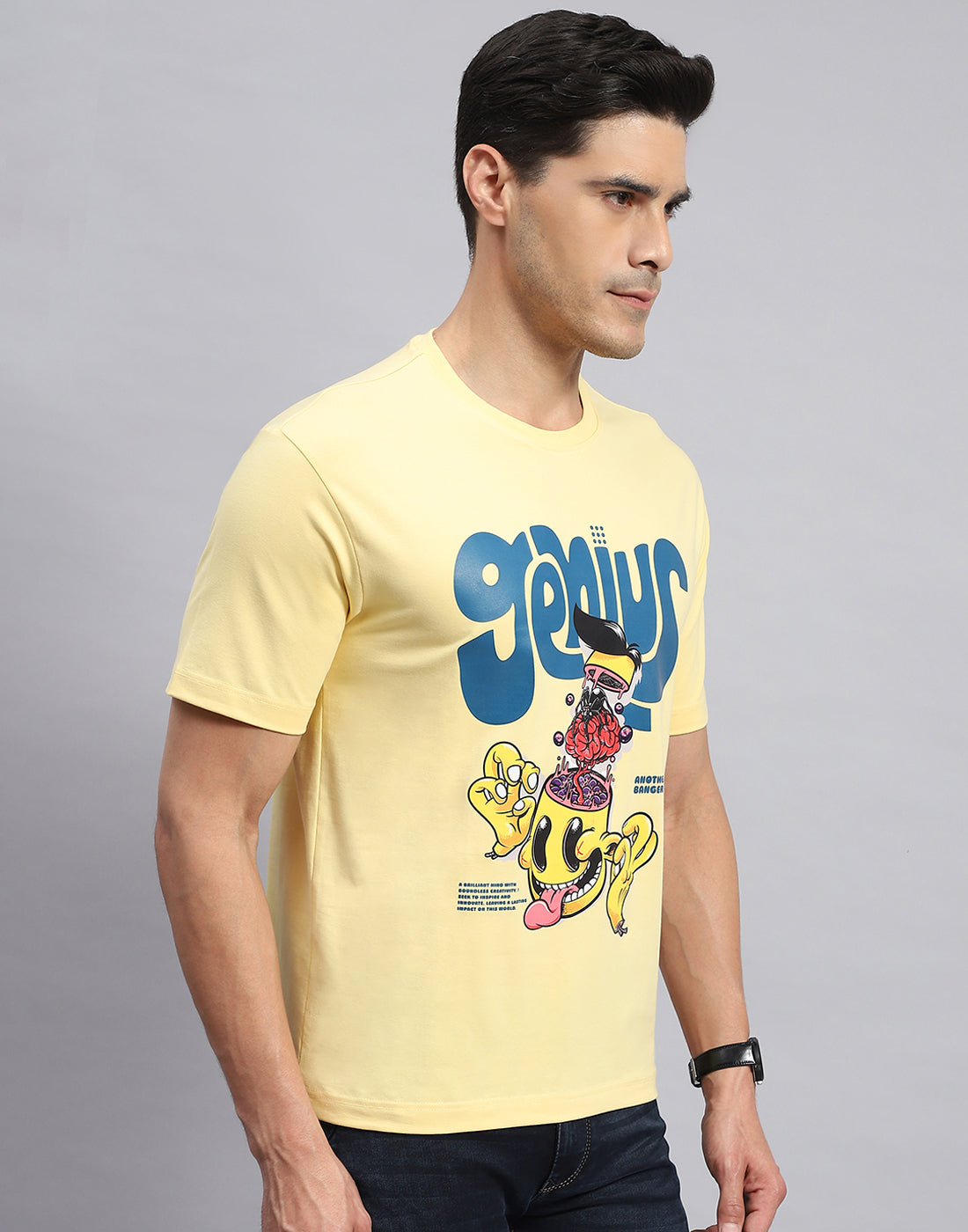 Rock.it Men Yellow Printed Round Neck Half Sleeve T-Shirt