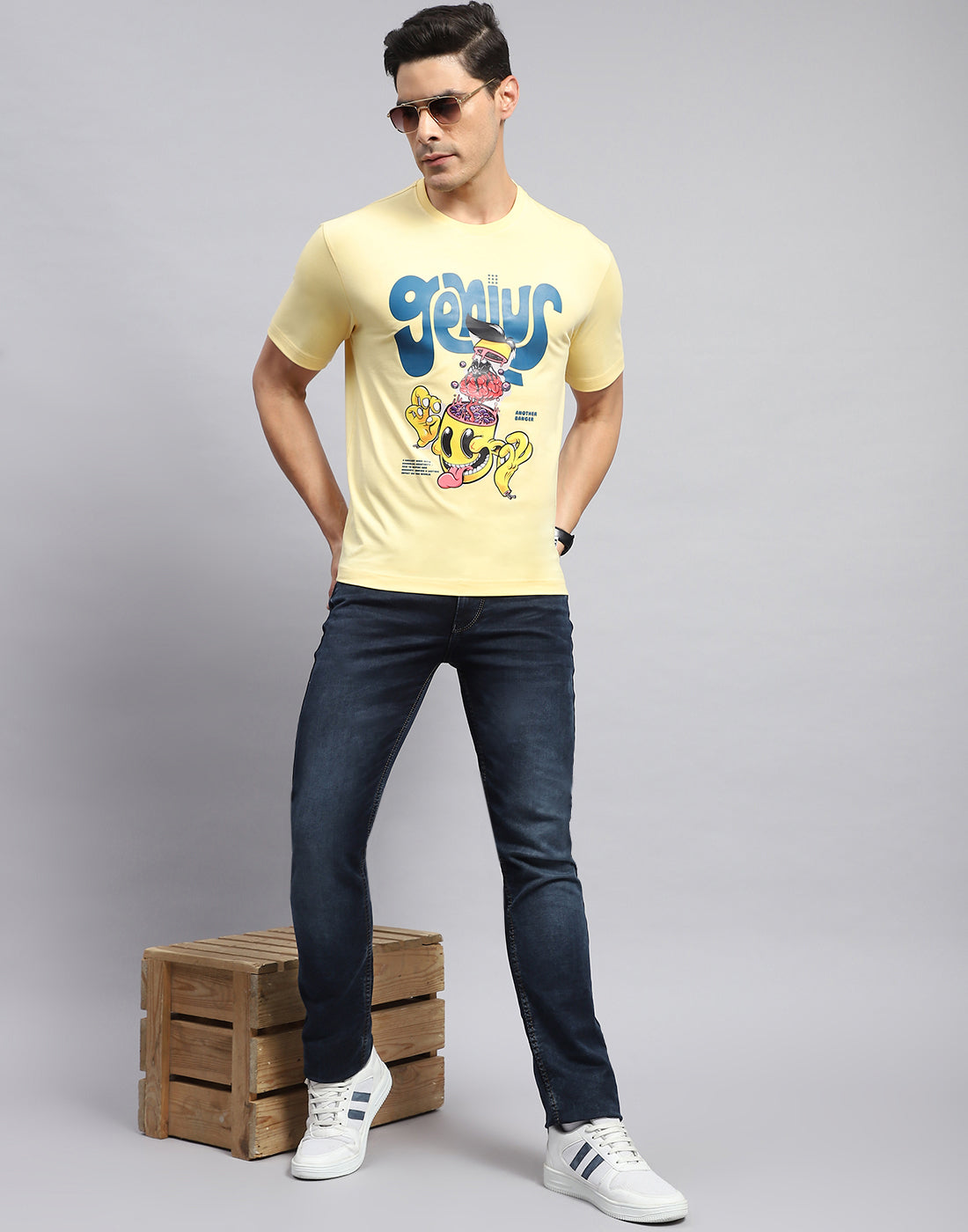 Rock.it Men Yellow Printed Round Neck Half Sleeve T-Shirt