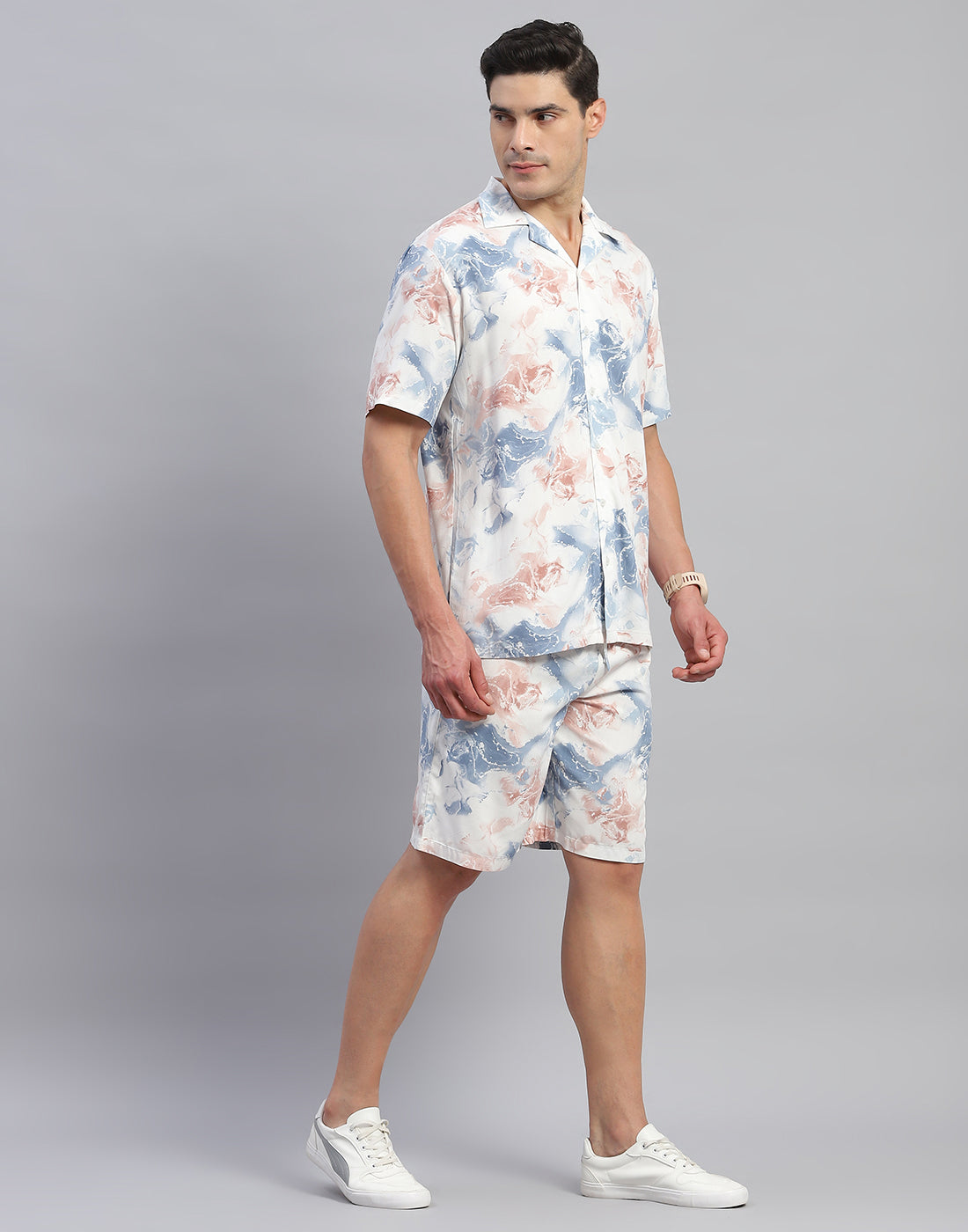 Rock.it Men Grey Printed Round Neck Half Sleeve Cords Set