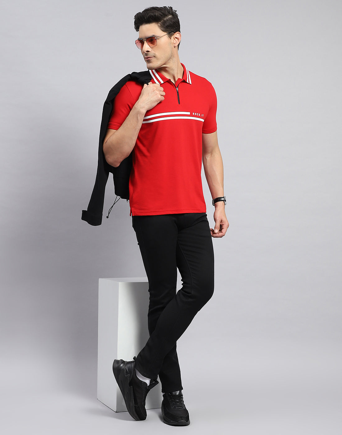 Rock.it Men Red Solid Collar Half Sleeve T-Shirt