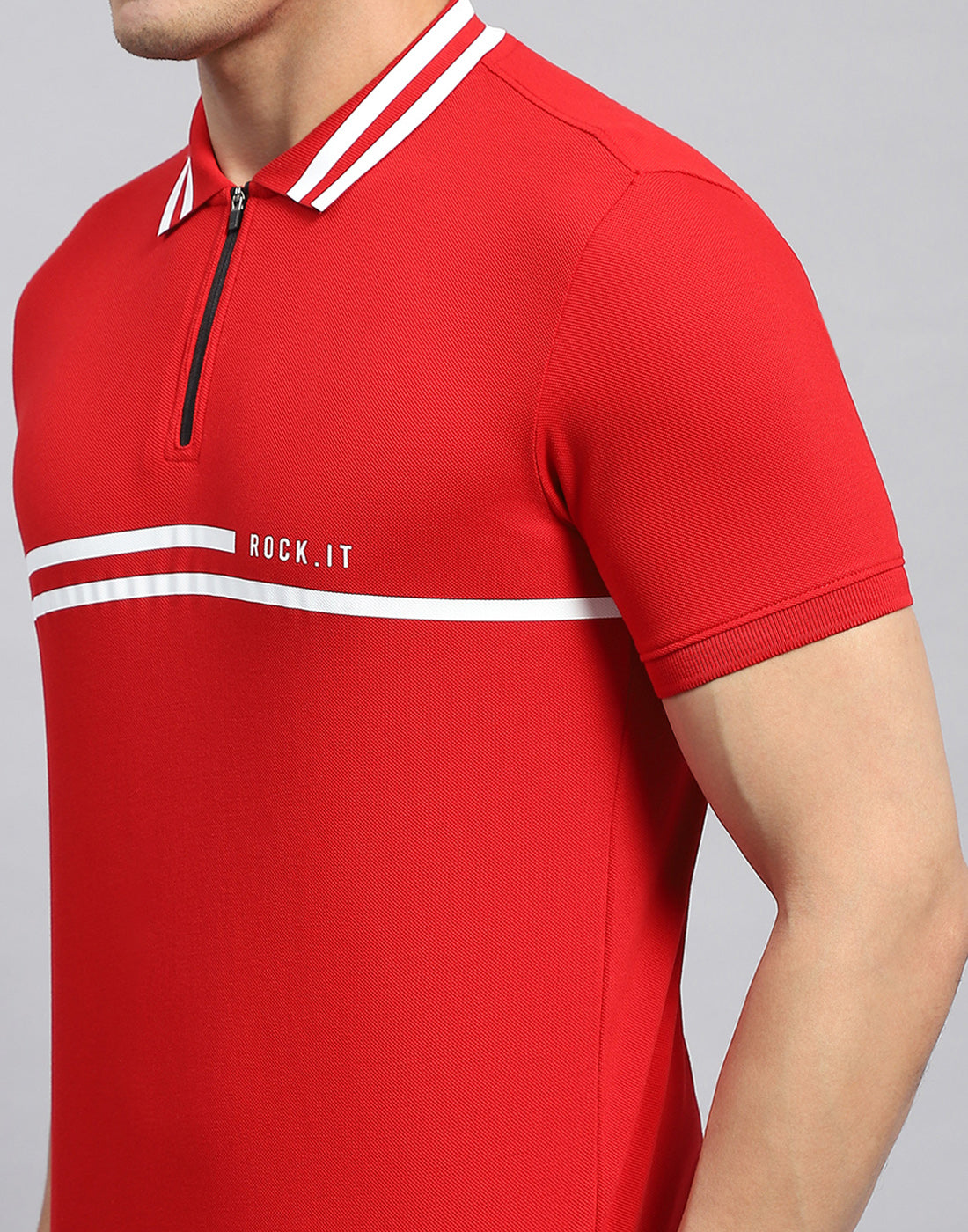 Rock.it Men Red Solid Collar Half Sleeve T-Shirt