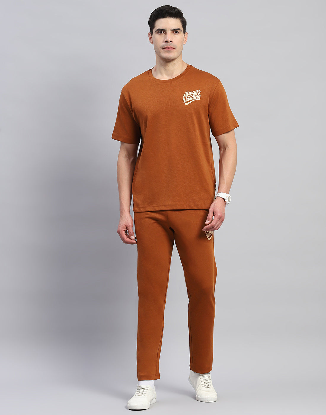 Rock.it Men Rust Solid Round Neck Half Sleeve Lower Set