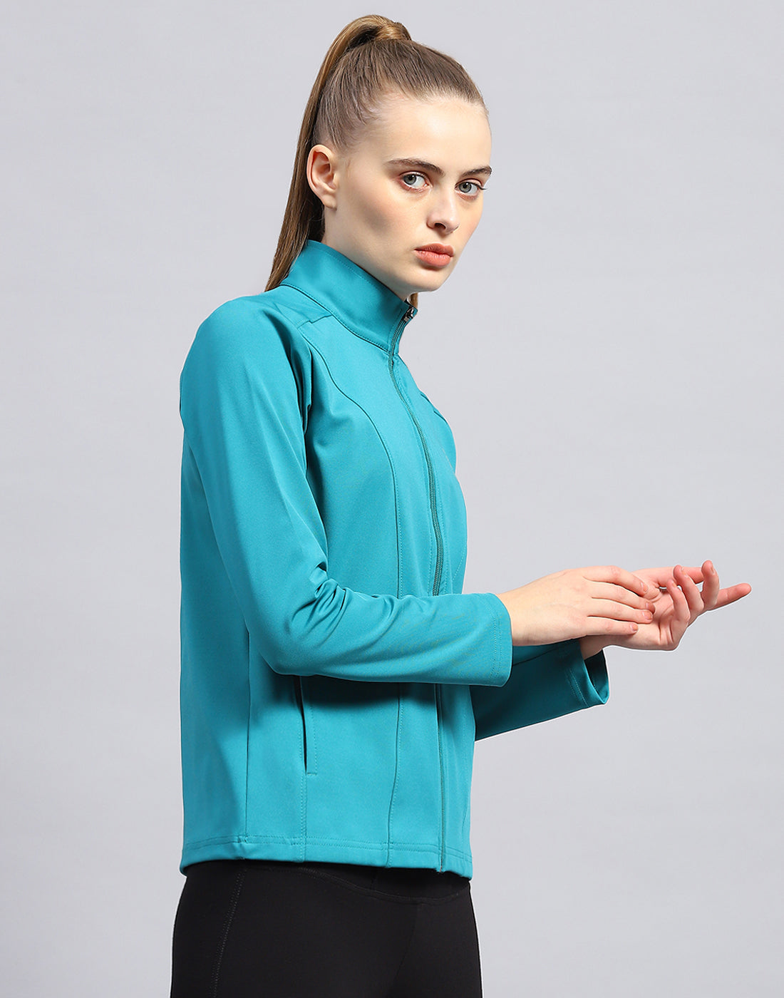 Rock.it Women Turquoise Blue Solid Collar Full Sleeve Top