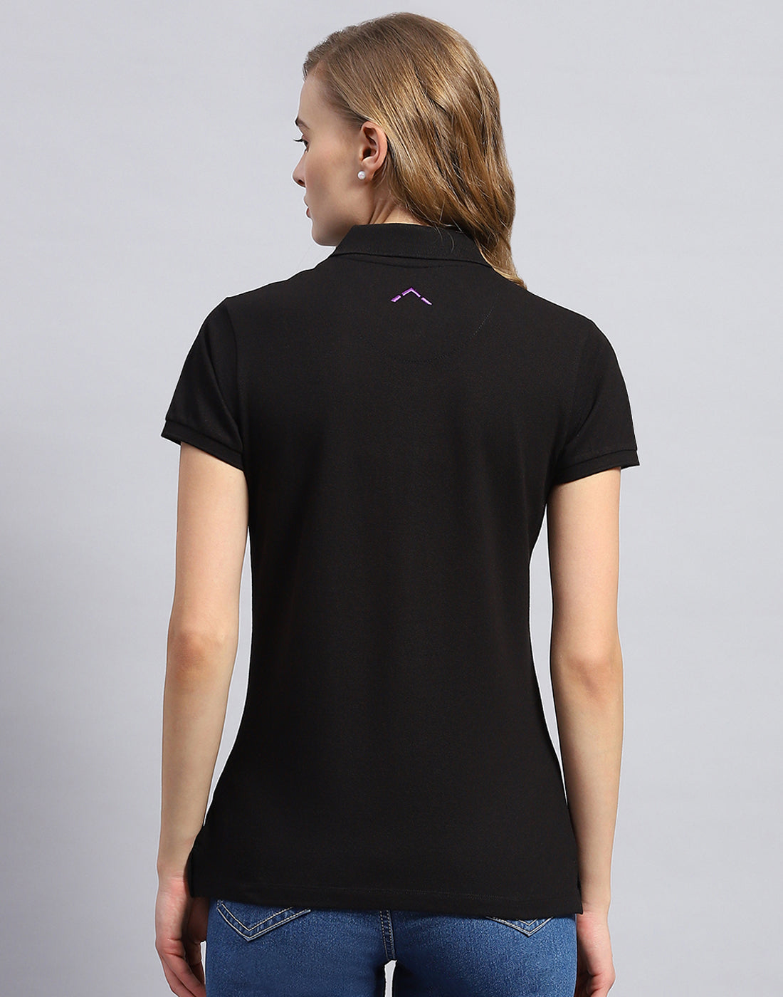 Rock.it Women Black Solid Polo Collar Half Sleeve T-Shirt