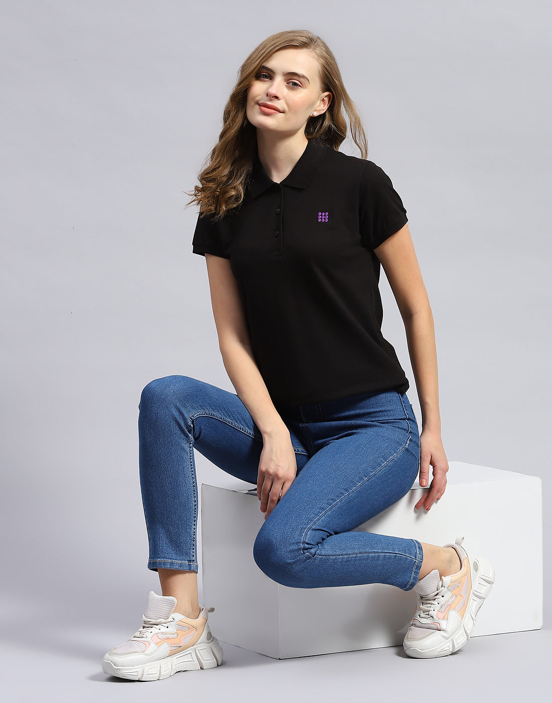 Rock.it Women Black Solid Polo Collar Half Sleeve T-Shirt