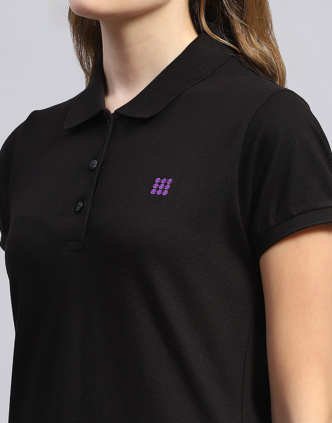 Rock.it Women Black Solid Polo Collar Half Sleeve T-Shirt