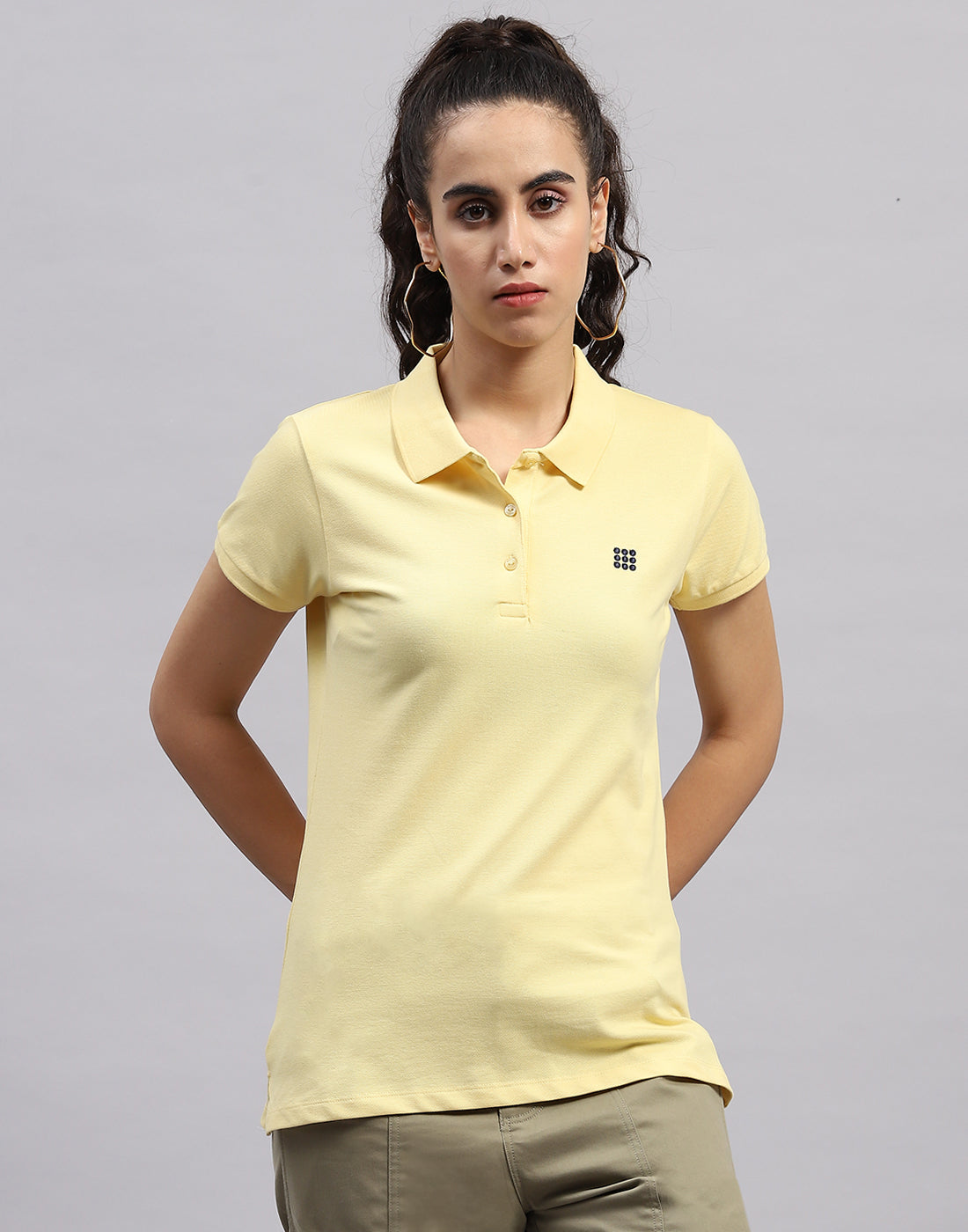 Rock.it Women Yellow Solid Polo Collar Half Sleeve T Shirt