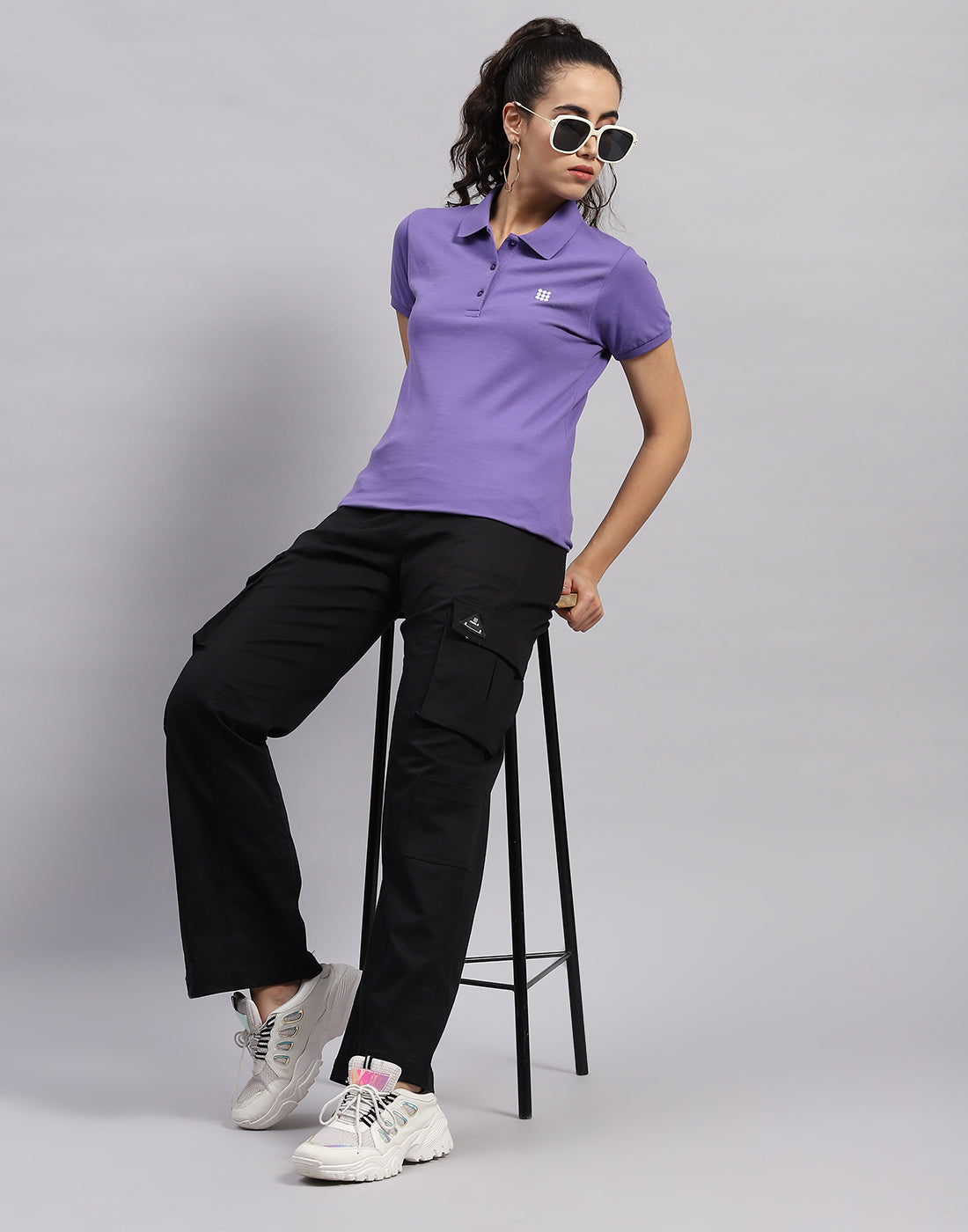 Rock.it Women Purple Solid Polo Collar Half Sleeve T Shirt