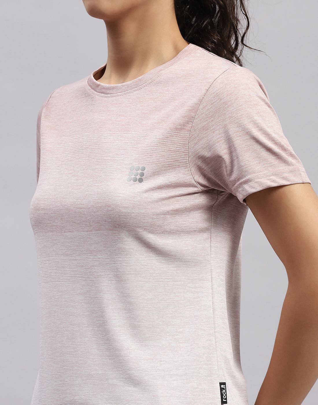 Rock.it Women Pink Stripe Round Neck Half Sleeve Top