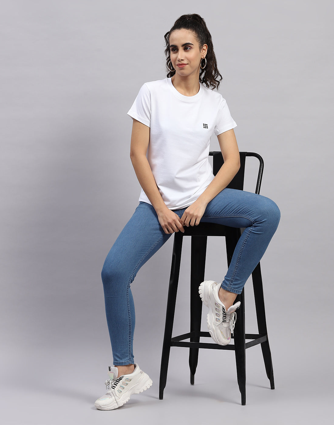 Rock.it Women White Solid Round Neck Half Sleeve Top