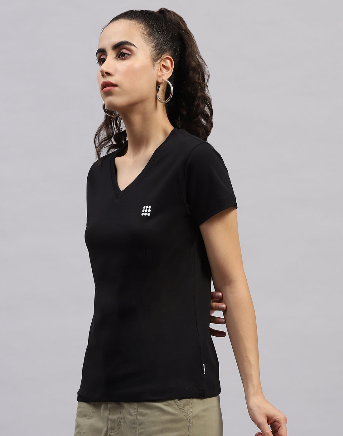 Rock.it Women Black Solid V Neck Half Sleeve Top