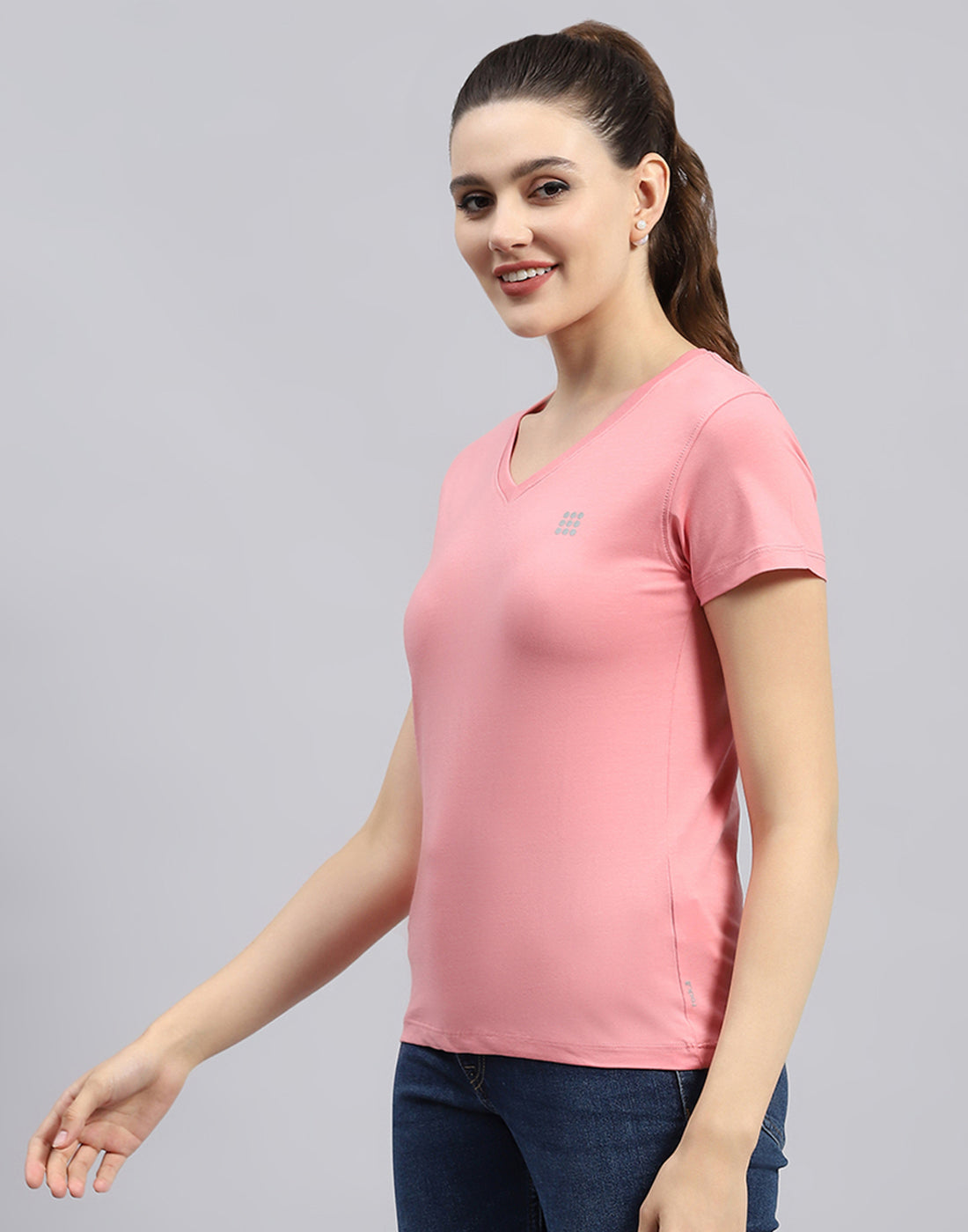 Rock.it Women Pink Solid V Neck Half Sleeve Top