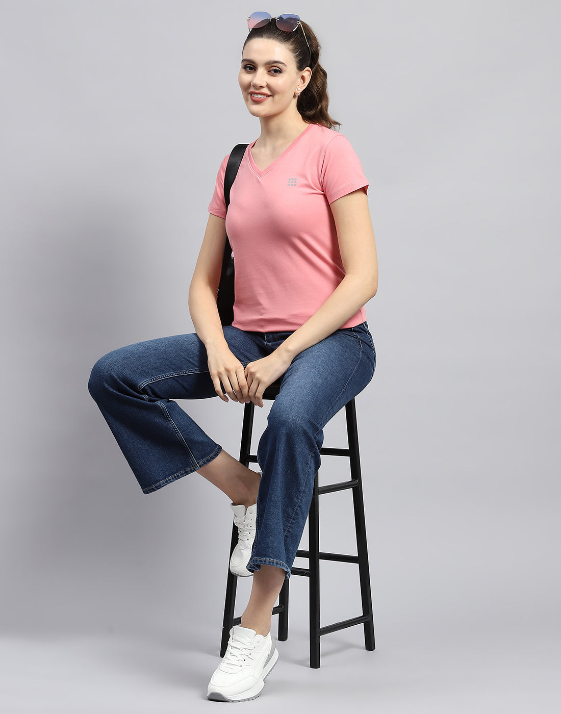 Rock.it Women Pink Solid V Neck Half Sleeve Top