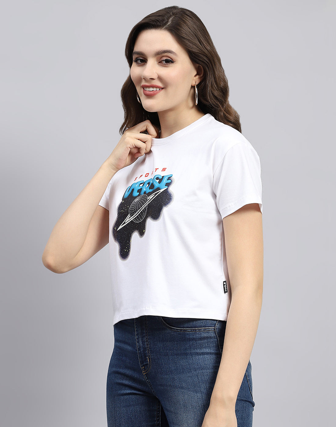 Rock.it Women White Printed Round Neck Half Sleeve Top