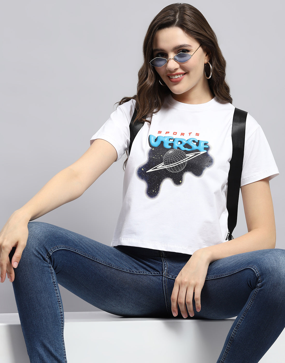 Rock.it Women White Printed Round Neck Half Sleeve Top