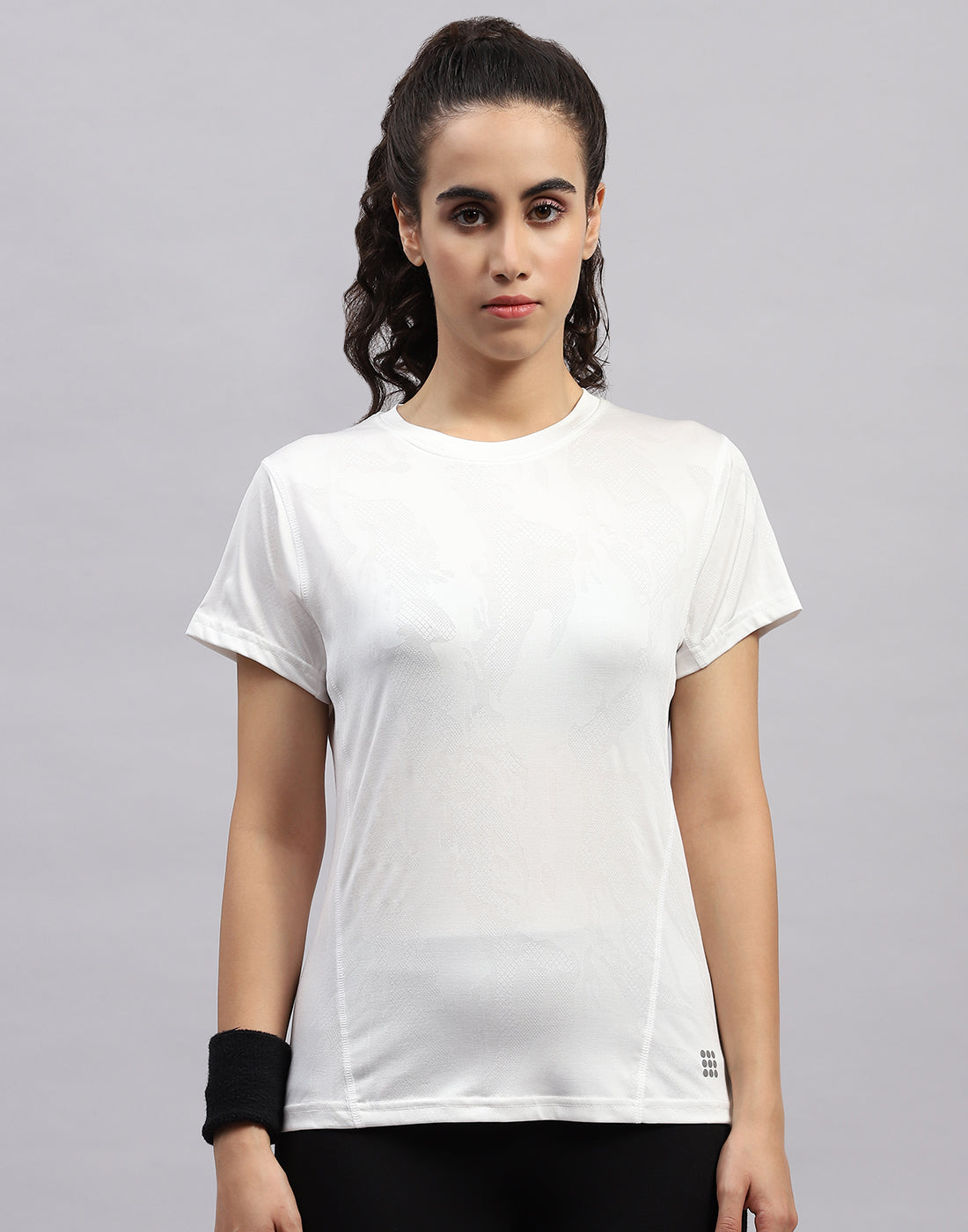 Rock.it Women White Self Design Round Neck Half Sleeve Top