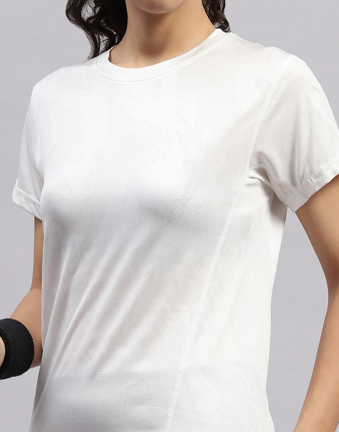 Rock.it Women White Self Design Round Neck Half Sleeve Top