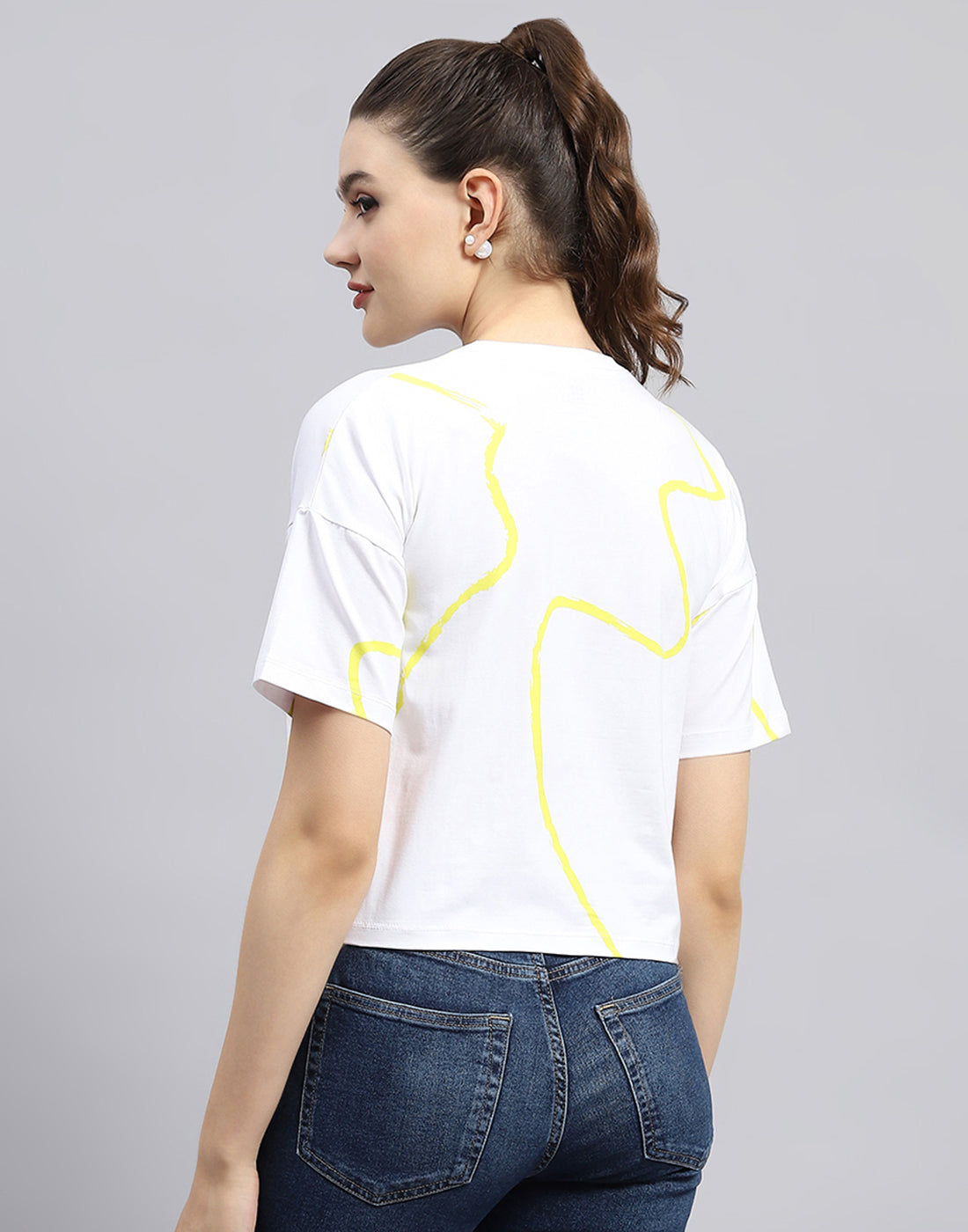 Rock.it Women White Printed Round Neck Half Sleeve Top