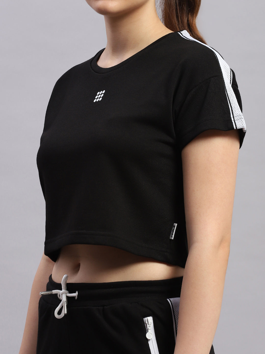 Rock.it Women Black Solid Round Neck Half Sleeve Cords Set