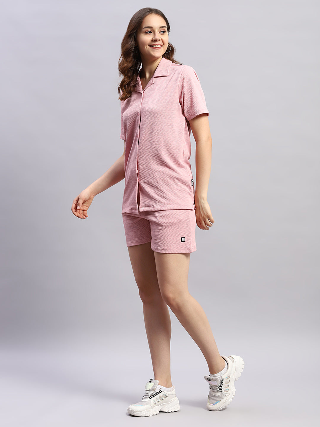 Rock.it Women Pink Self Design Collar Half Sleeve Cords Set