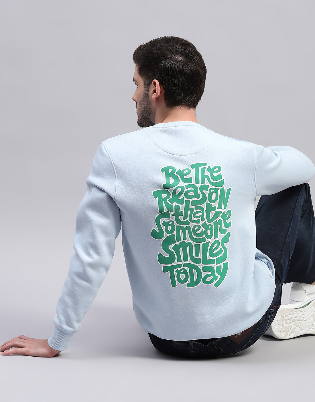 Rock.it Men Sky Blue Printed Round Neck Full Sleeve Sweatshirt