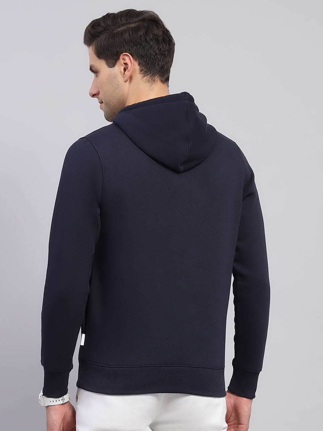 Rock.it Men Navy Blue Printed Hooded Full Sleeve Sweatshirt