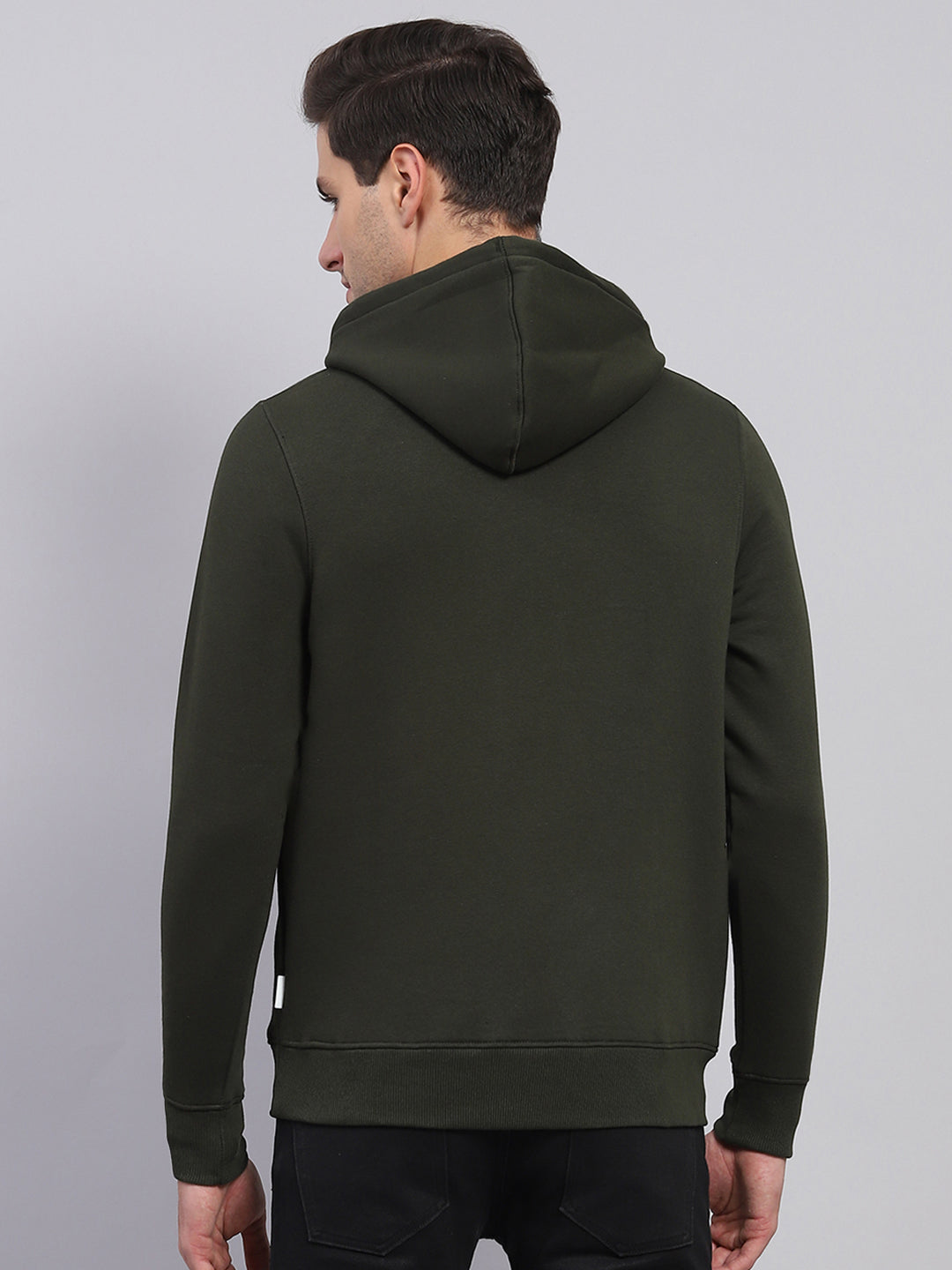 Rock.it Men Olive Printed Hooded Full Sleeve Sweatshirt