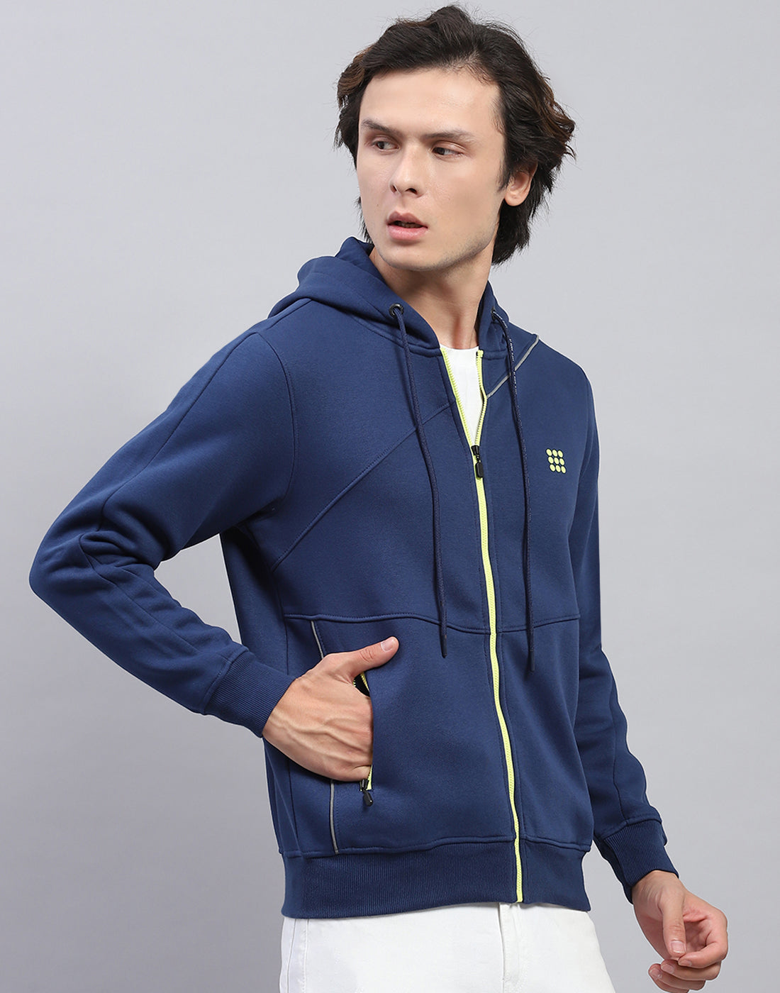 Rock.it Men Navy Blue Solid Hooded Full Sleeve Sweatshirt