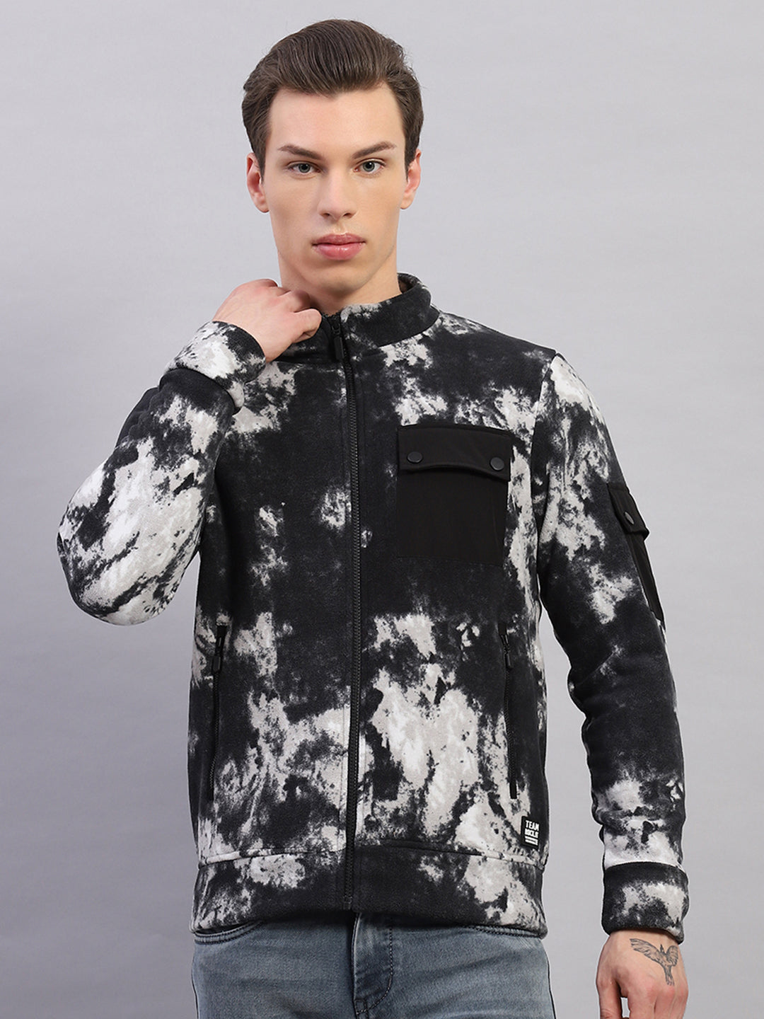 Rock.it Men Black Printed Mock Neck Full Sleeve Sweatshirt