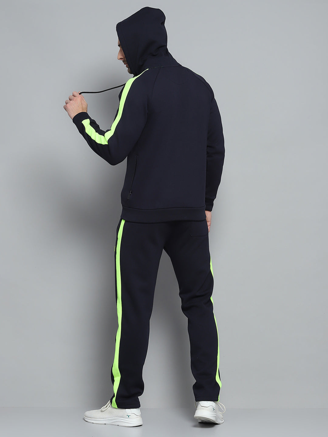Rock.it Men Navy Blue Solid Hooded Full Sleeve Winter Tracksuit