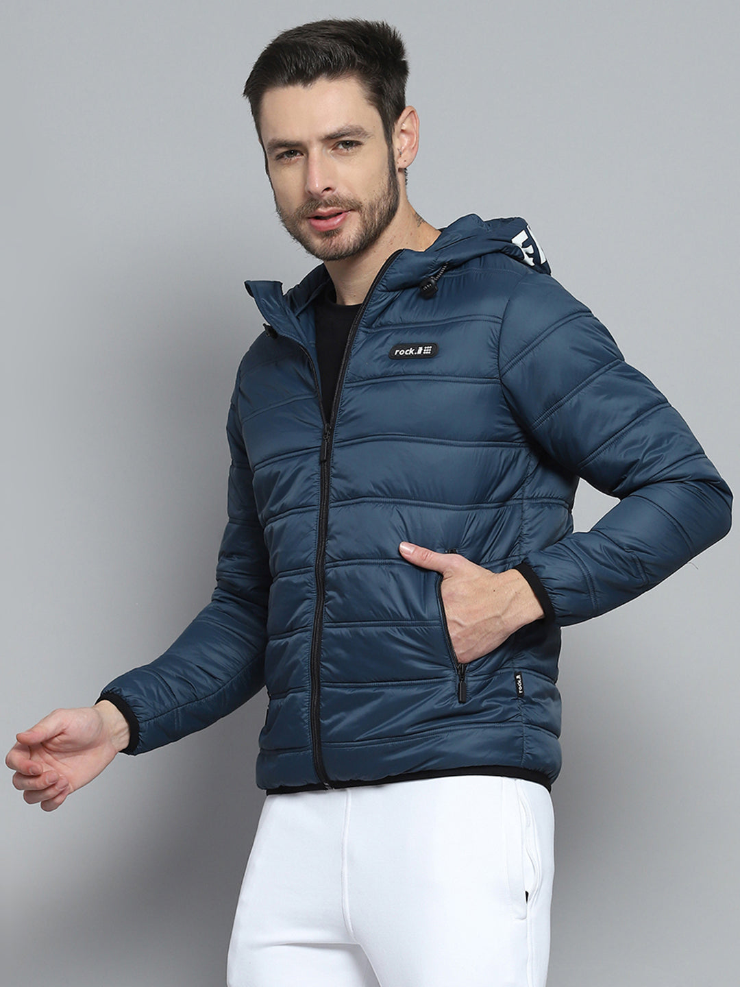 Rock.it Men Blue Printed Hooded Full Sleeve Jacket