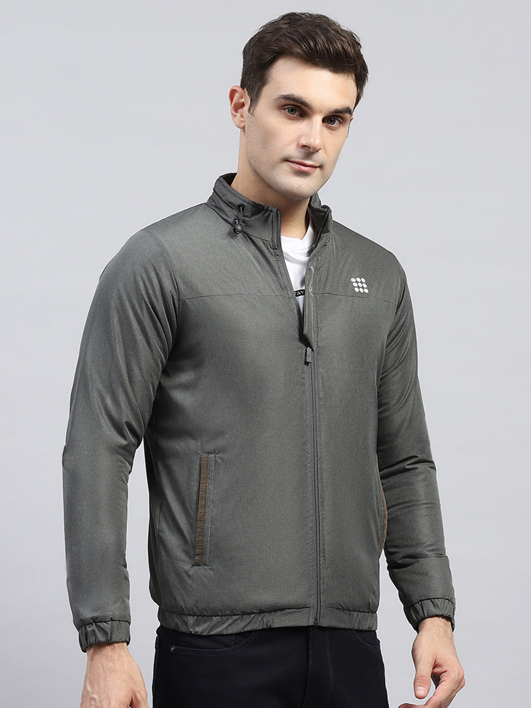 Rock.it Men Olive Solid Mock Neck Full Sleeve Jacket