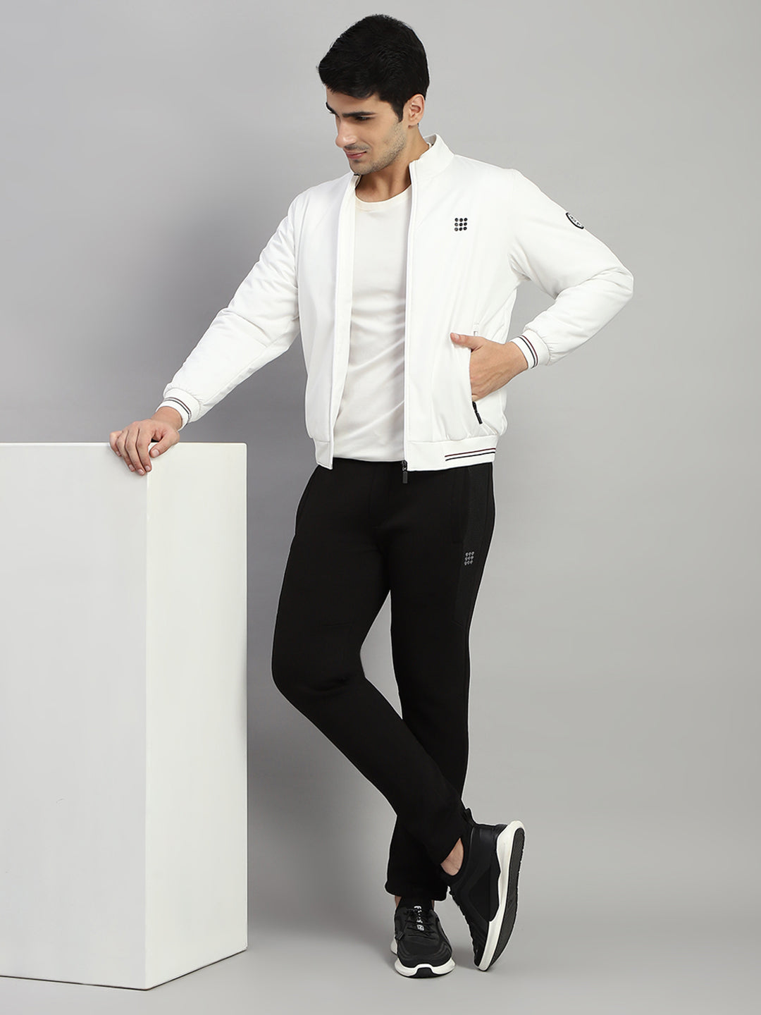 Rock.it Men White Solid Mock Neck Full Sleeve Jacket