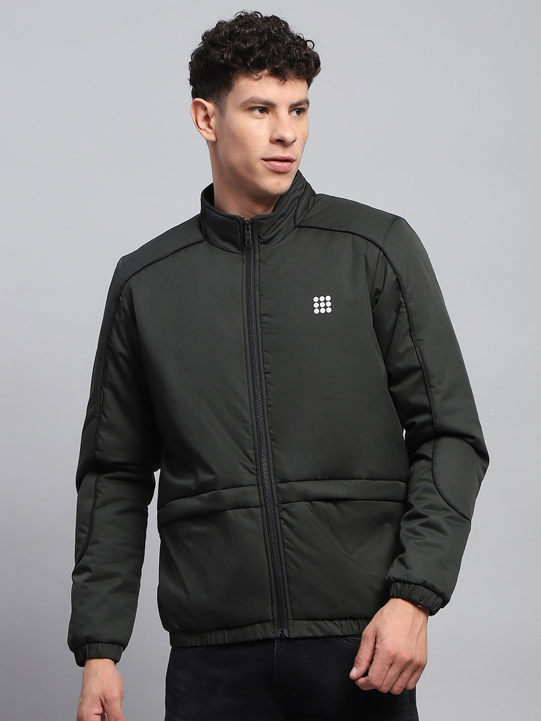 Rock.it Men Olive Solid Mock Neck Full Sleeve Jacket