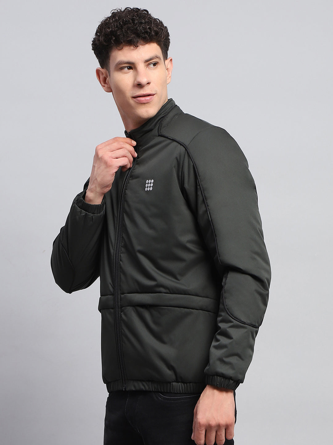 Rock.it Men Olive Solid Mock Neck Full Sleeve Jacket