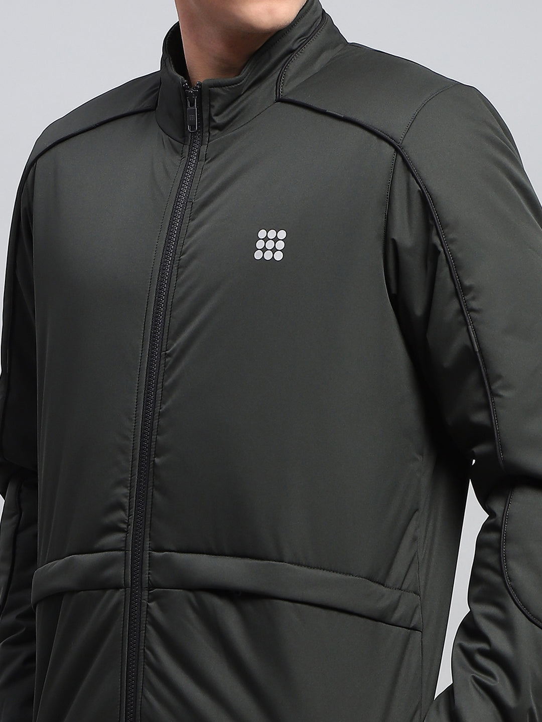 Rock.it Men Olive Solid Mock Neck Full Sleeve Jacket