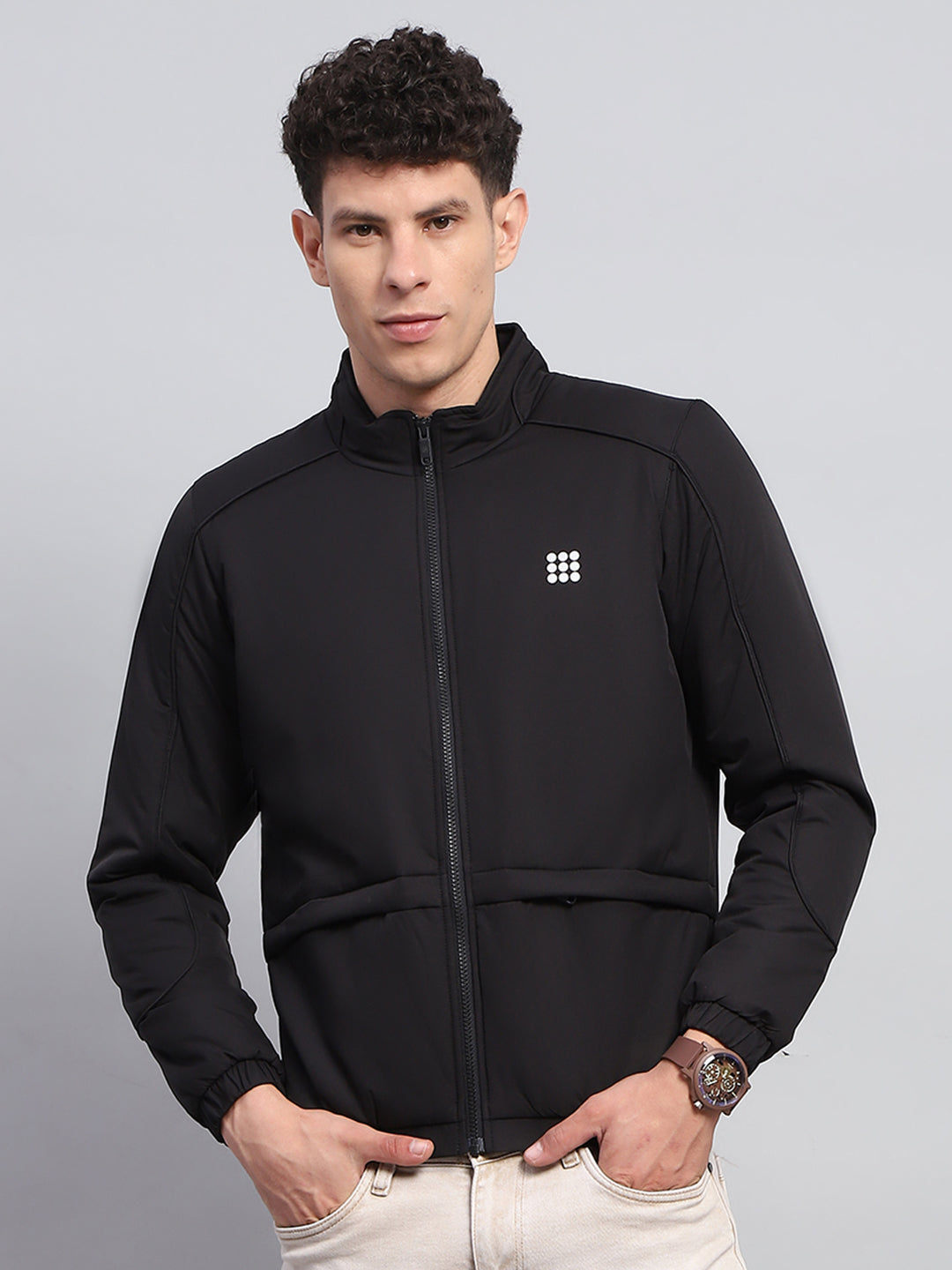 Rock.it Men Black Solid Mock Neck Full Sleeve Jacket