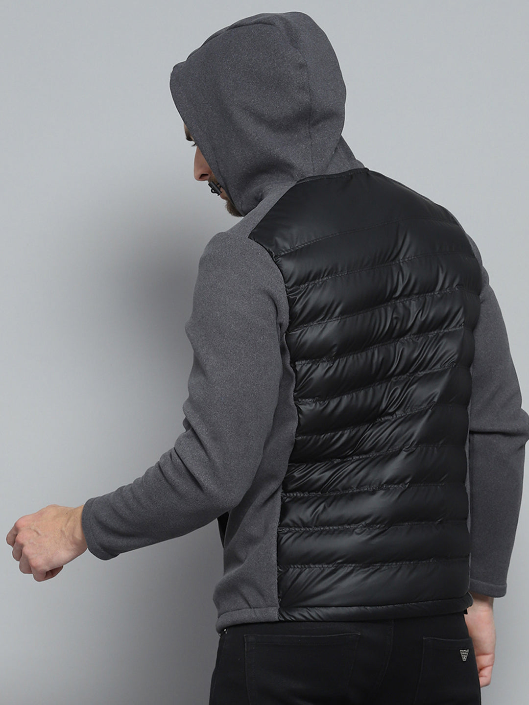 Rock.it Men Charcoal Solid Hooded Full Sleeve Jacket