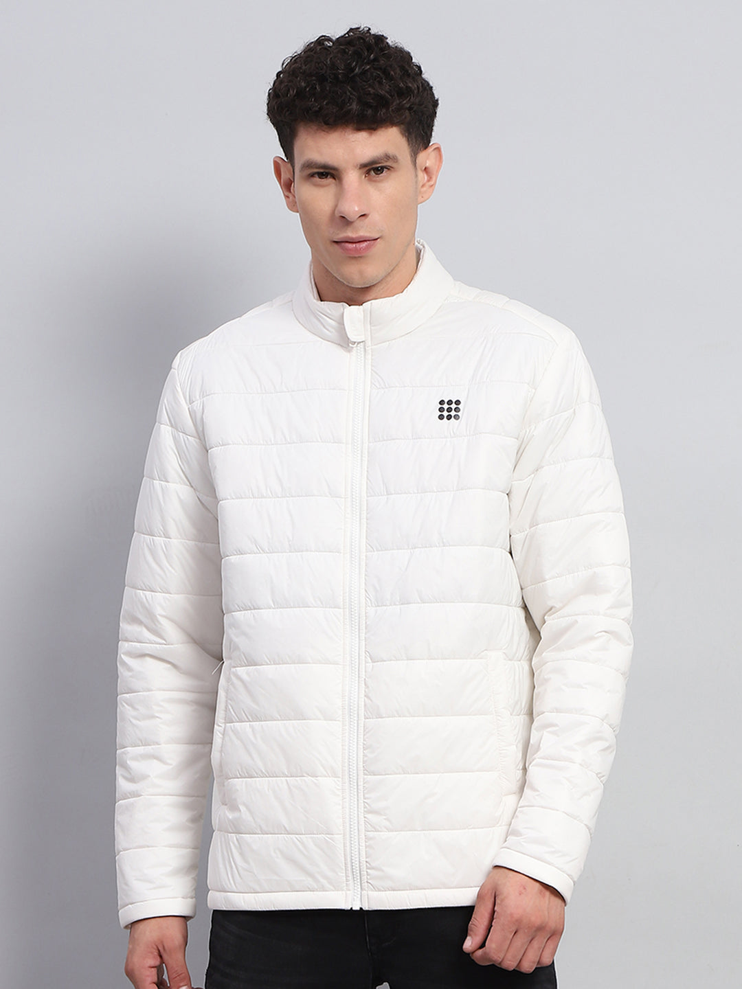 Rock.it Men White Solid Mock Neck Full Sleeve Jacket