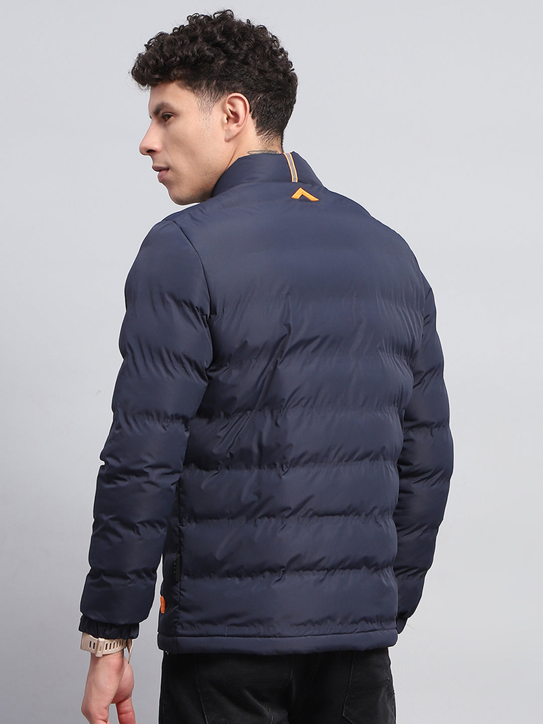 Rock.it Men Navy Blue Solid Mock Neck Full Sleeve Heating Jacket