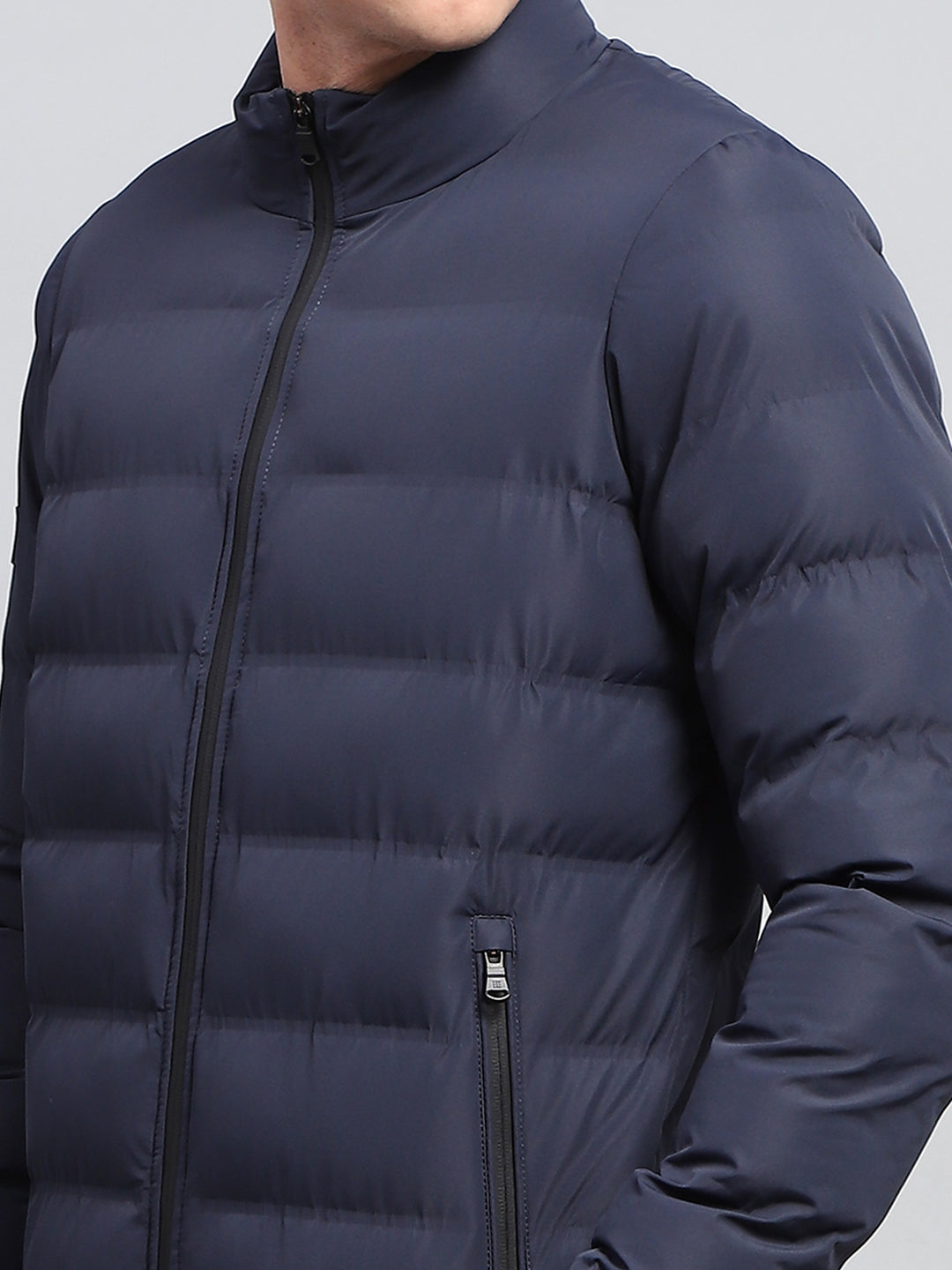 Rock.it Men Navy Blue Solid Mock Neck Full Sleeve Heating Jacket