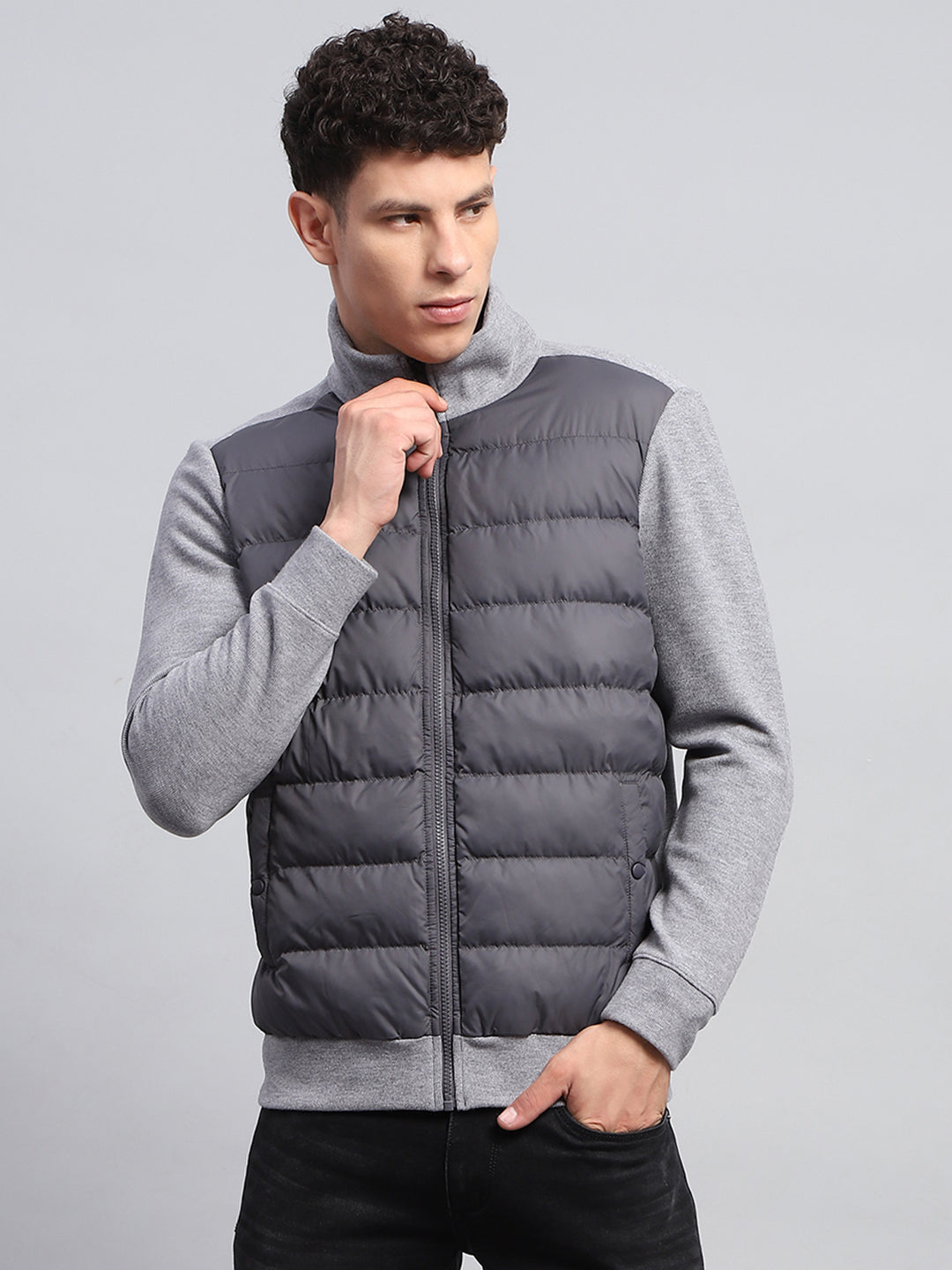 Rock.it Men Grey Solid Collar Full Sleeve Jacket