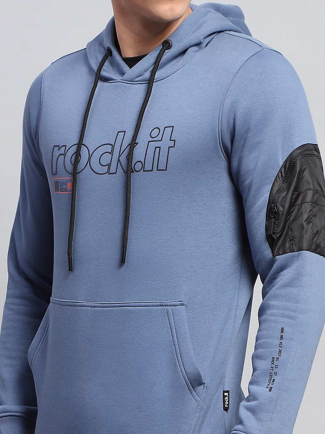 Rock.it Men Blue Printed Hooded Full Sleeve Winter Tracksuit